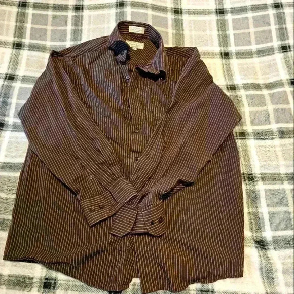 Vintage Mens L Eighty Eight brown with white pinstripe button down oxford shirts - Picture 1 of 8
